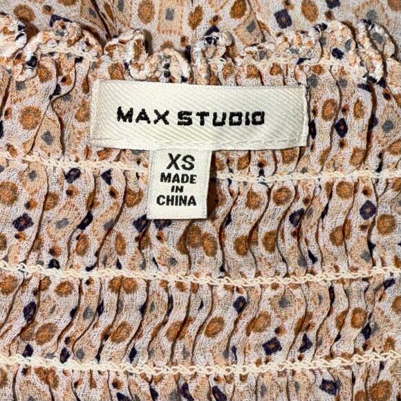 Max Studio Top Shirt Women's XS Multicolor Abstract Smocked Neck Ruffle Popover - Picture 5 of 8